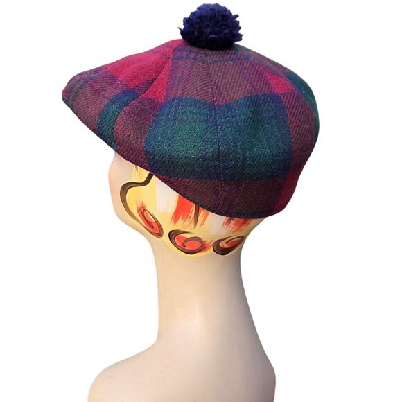 VTG Tartan wool newsboy cap / tam with pom — made in Ireland by Jonathan Richard main image 8